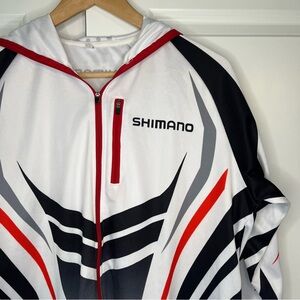Shimano Cycling Riding Shirt Men's Large White Black Full Zip Hooded Performance